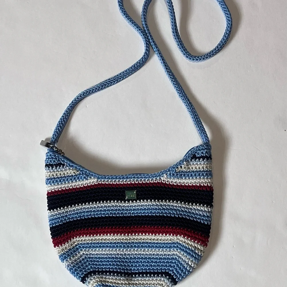 Striped Blue Crochet Crossbody Bag
